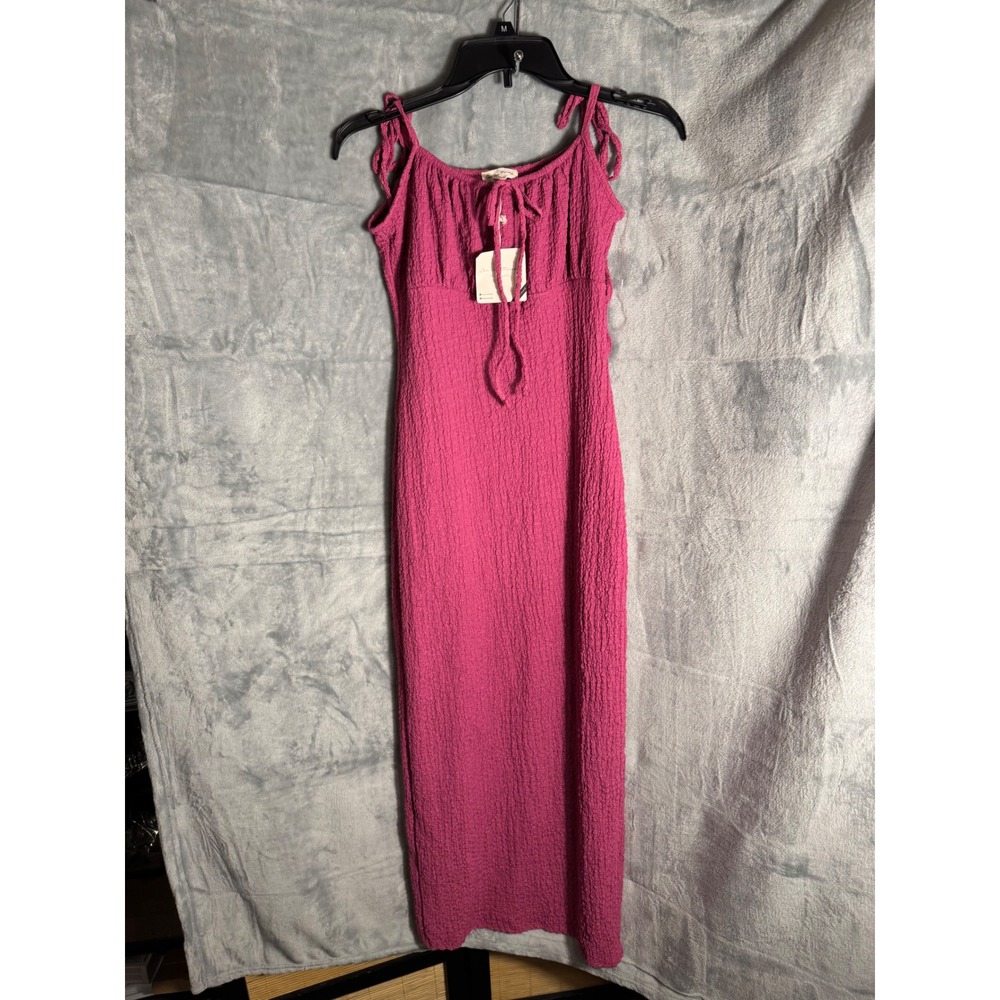 See You Monday Pink Bubble Crepe Maxi Dress Tie baby doll y2k Womens‎ Large  NEW